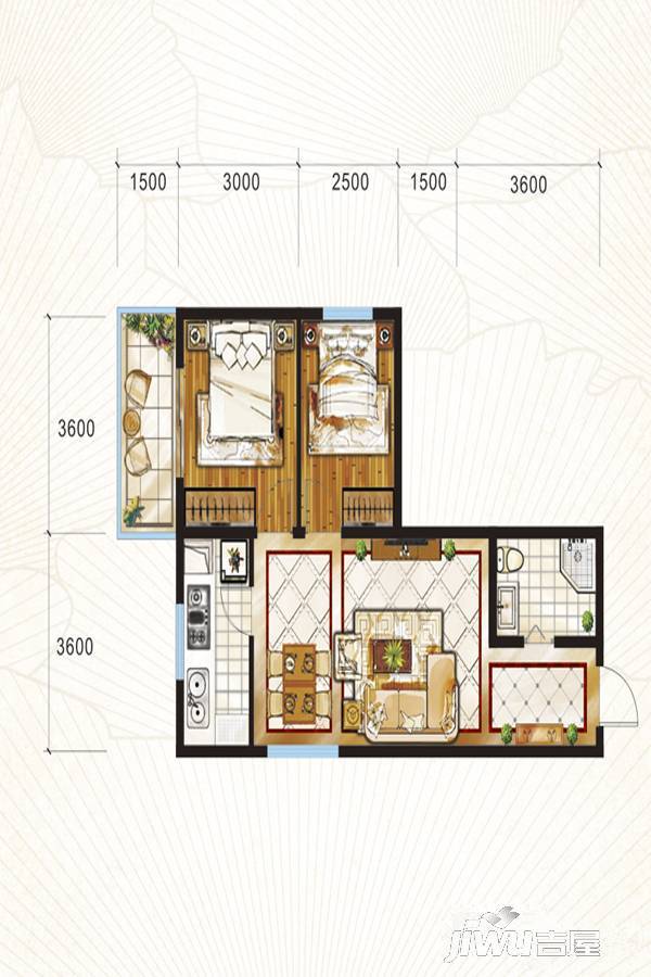 太原文兴苑2室2厅1卫76.7㎡户型图