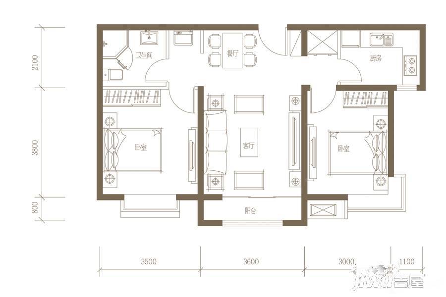 漫香堤2室2厅1卫89.3㎡户型图