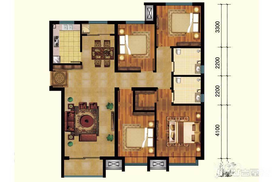 国雅城4室2厅2卫163㎡户型图