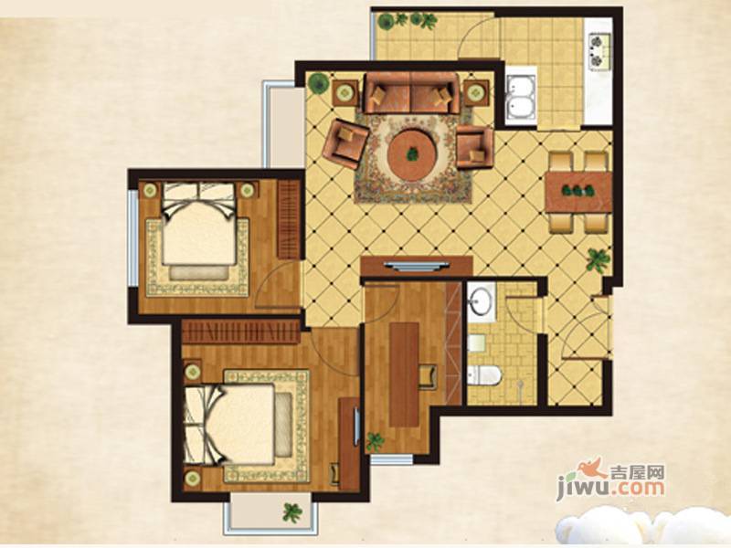 丁香园3室2厅2卫75.5㎡户型图