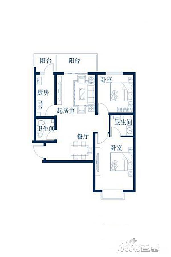 帝豪国仕山2室2厅2卫94.2㎡户型图