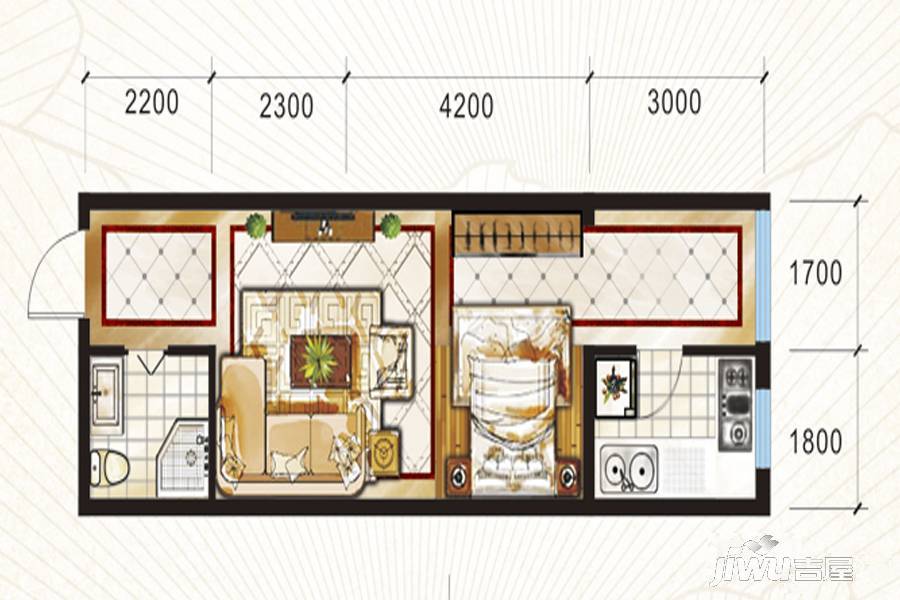 太原文兴苑1室1厅1卫49.3㎡户型图