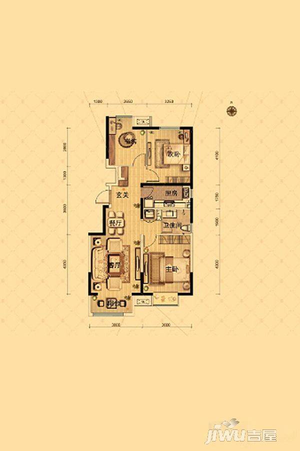 晋中万科·朗润园3室2厅1卫106㎡户型图