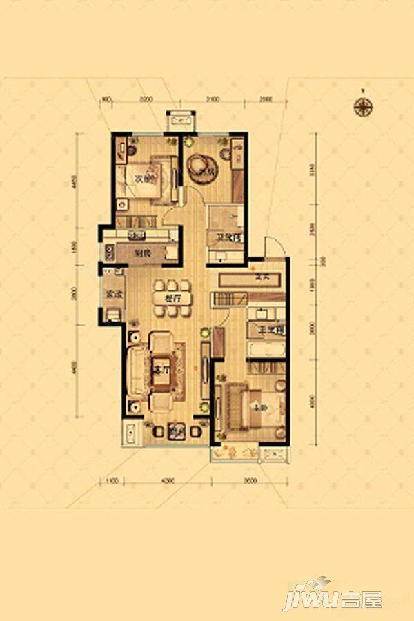 晋中万科·朗润园3室2厅2卫140㎡户型图