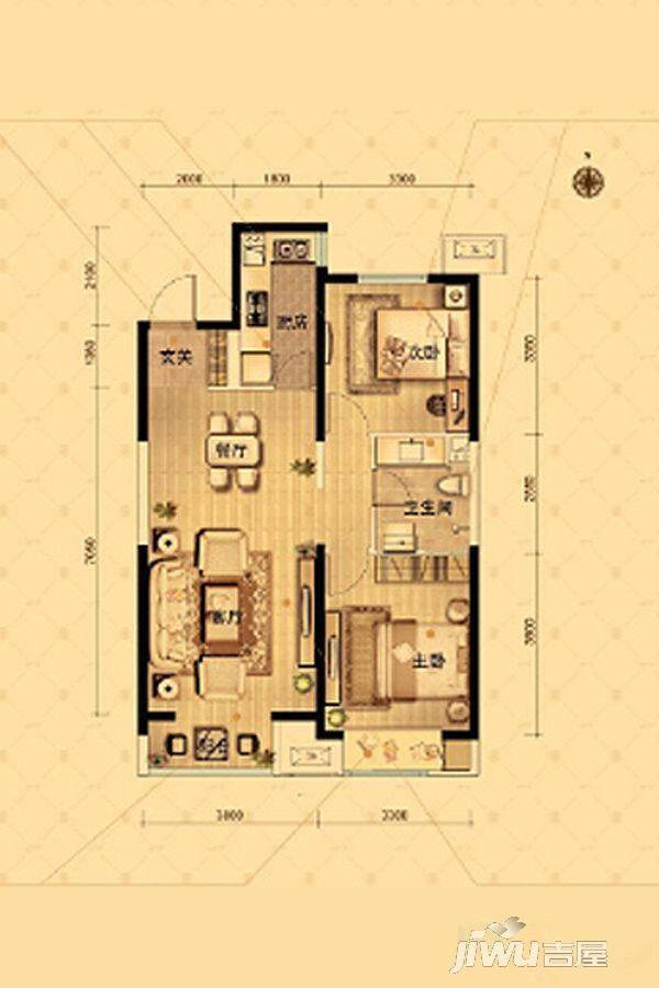 晋中万科·朗润园2室2厅1卫90㎡户型图