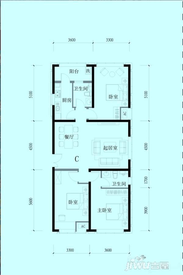 三千渡3室2厅2卫135㎡户型图