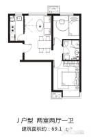 千渡东山晴2室2厅1卫69.1㎡户型图