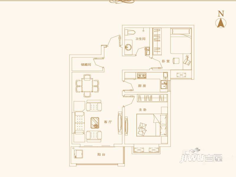 坤泽10里城2室2厅1卫88㎡户型图