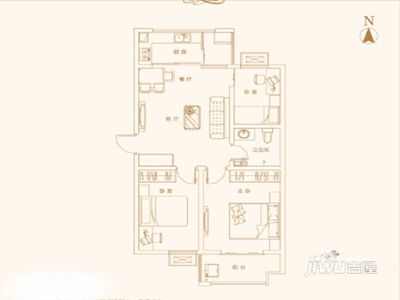 坤泽10里城3室2厅1卫88.3㎡户型图