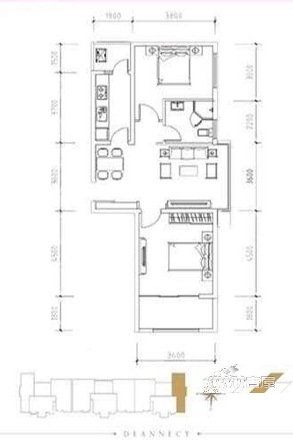 漫香堤2室2厅1卫89.9㎡户型图