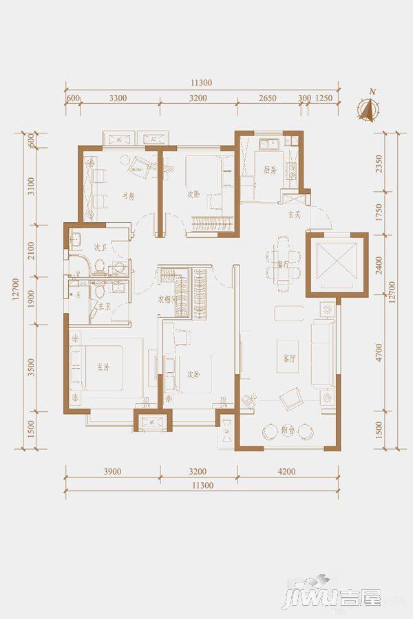 保利金香槟4室2厅2卫141㎡户型图