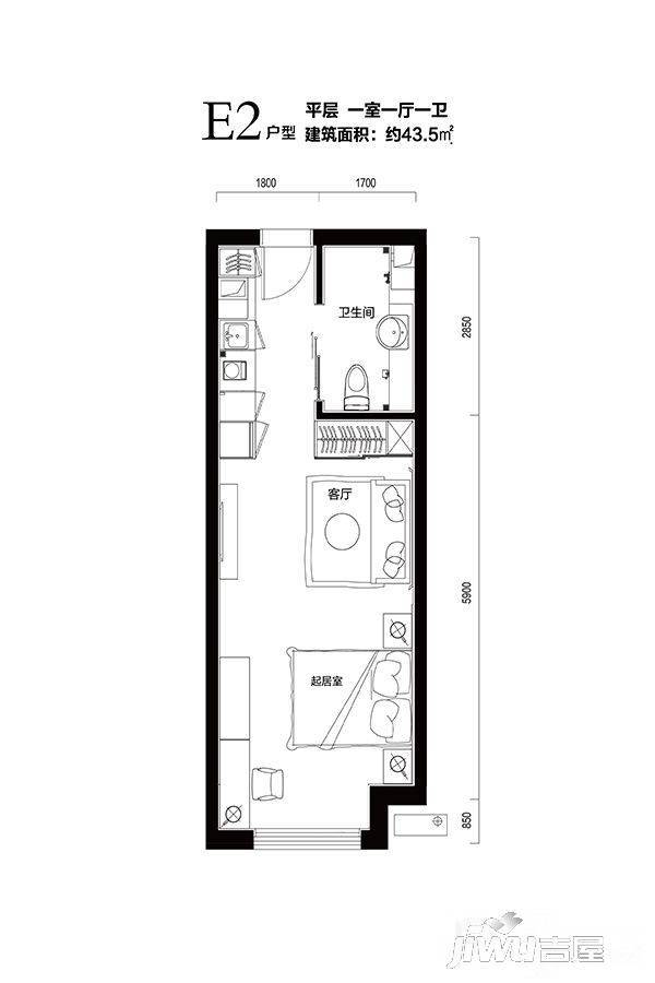 华润悦玺1室1厅1卫43.5㎡户型图