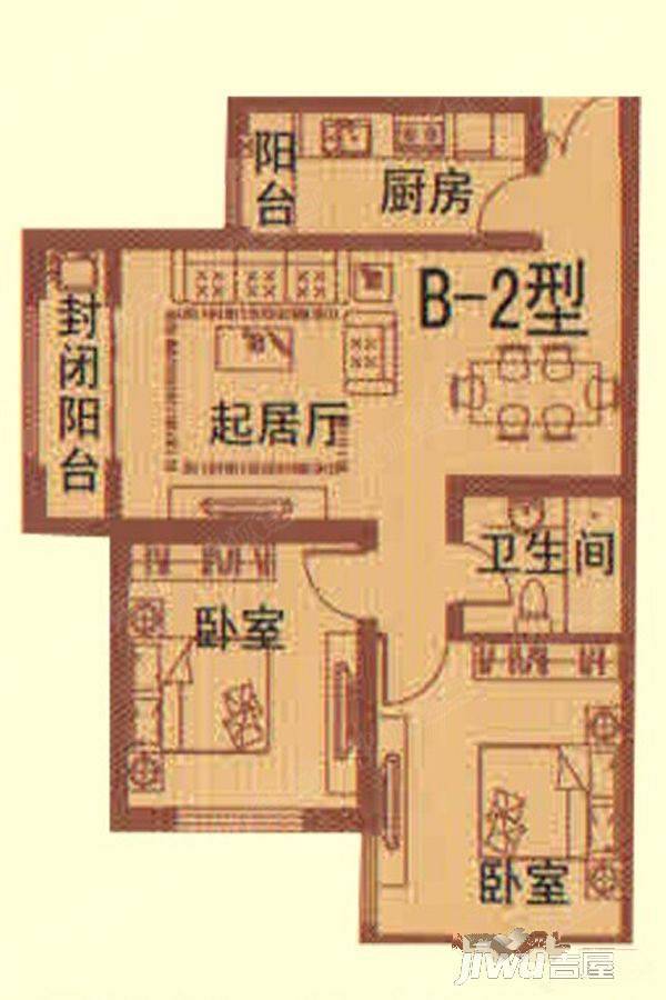 建投东港家园2室2厅1卫98.1㎡户型图