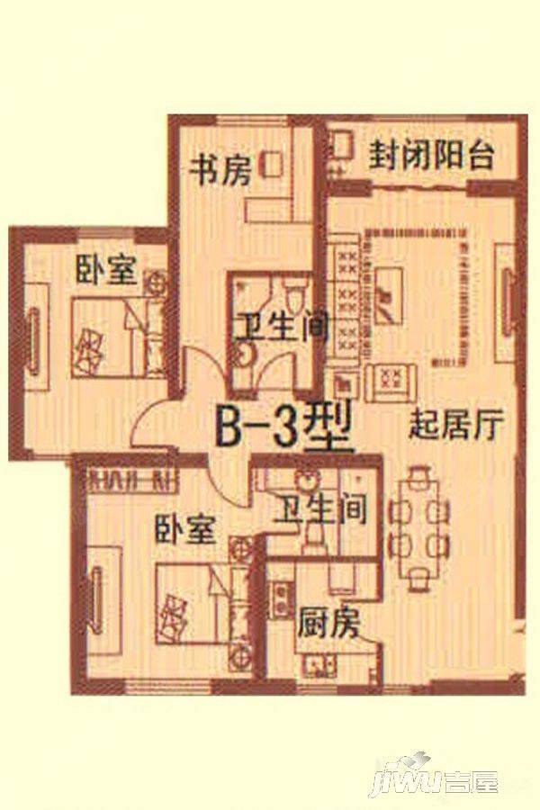 建投东港家园3室2厅2卫125.9㎡户型图