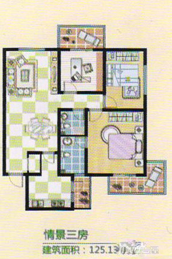 万厦森邻3室2厅2卫125.1㎡户型图
