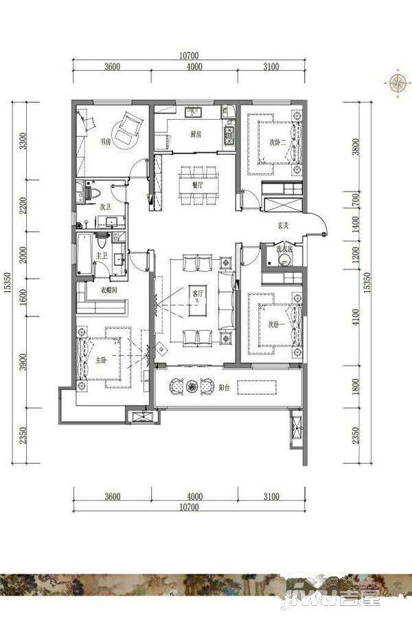 中国铁建万科紫郡4室2厅2卫164㎡户型图