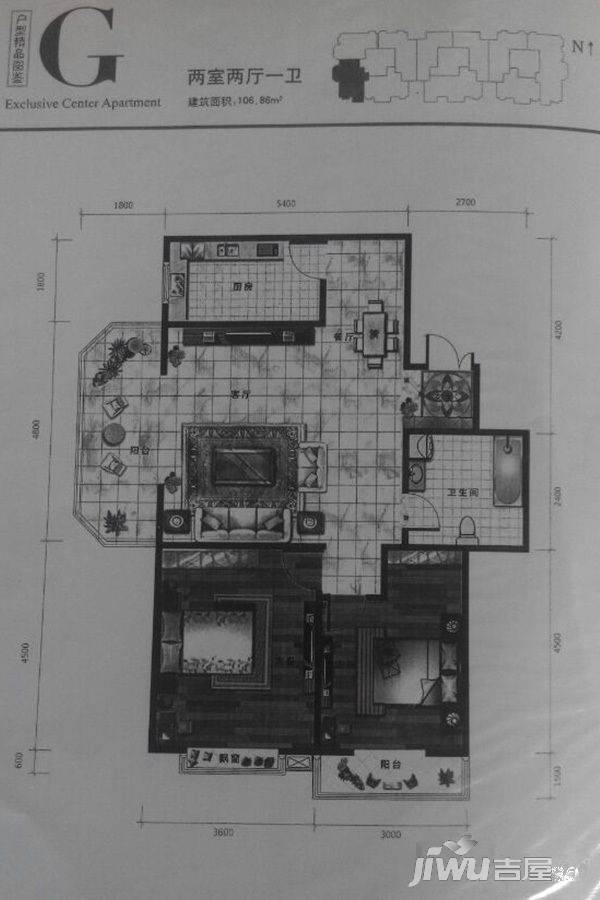 金泽国际广场2室2厅1卫106㎡户型图