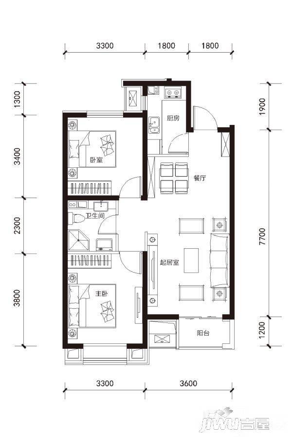 逍邦ArtLife2室2厅1卫88㎡户型图