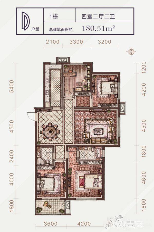 公园伍号4室2厅2卫180.5㎡户型图