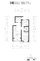 千渡东山晴2室2厅1卫88.8㎡户型图