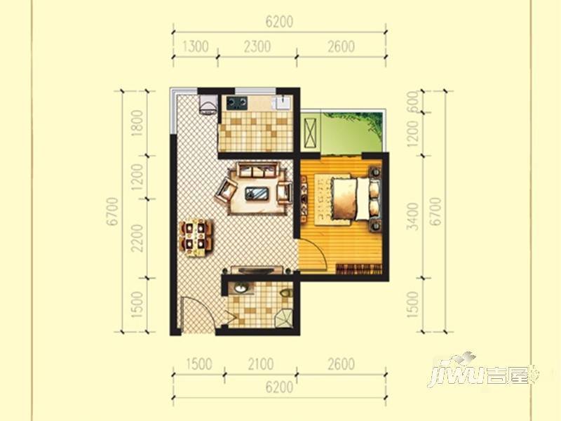 东方雅居1室2厅1卫41.9㎡户型图