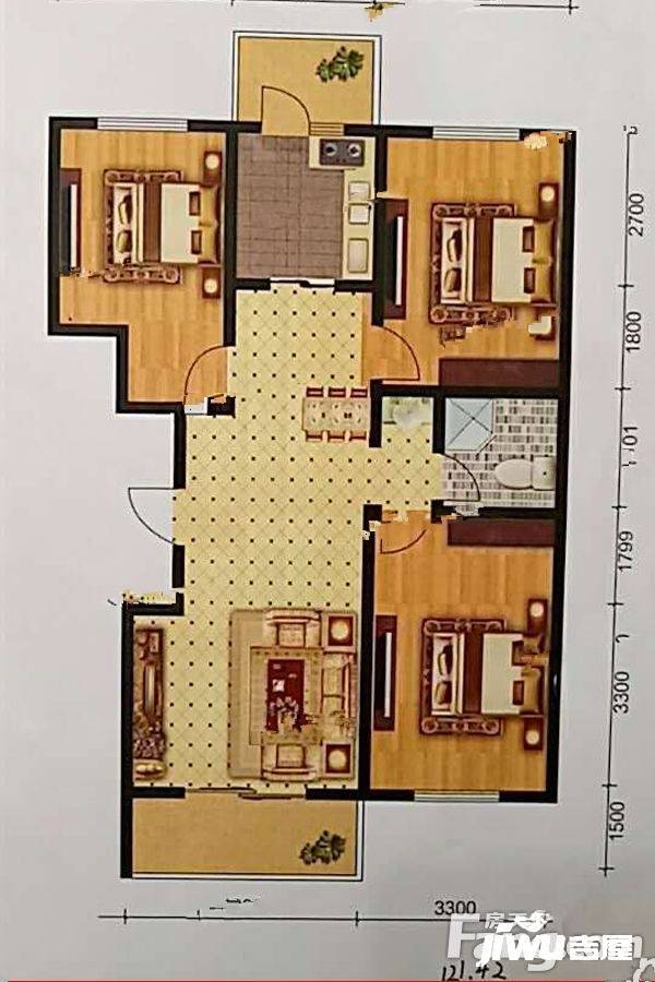 东方雅居3室2厅1卫121.4㎡户型图