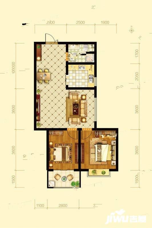 千秋学府里2室2厅1卫84㎡户型图