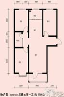 龙城金帝园3室2厅1卫120㎡户型图