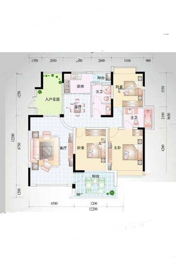 龙瑞苑3室2厅2卫132㎡户型图