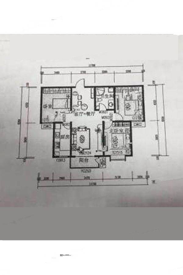 龙瑞苑3室2厅1卫135㎡户型图