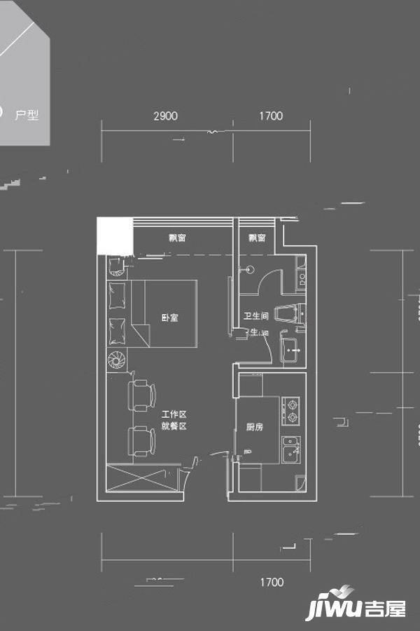 东瑞创意街1室1厅1卫38.3㎡户型图