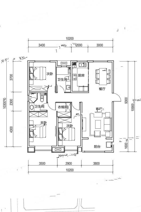 融创外滩公馆3室2厅2卫140㎡户型图