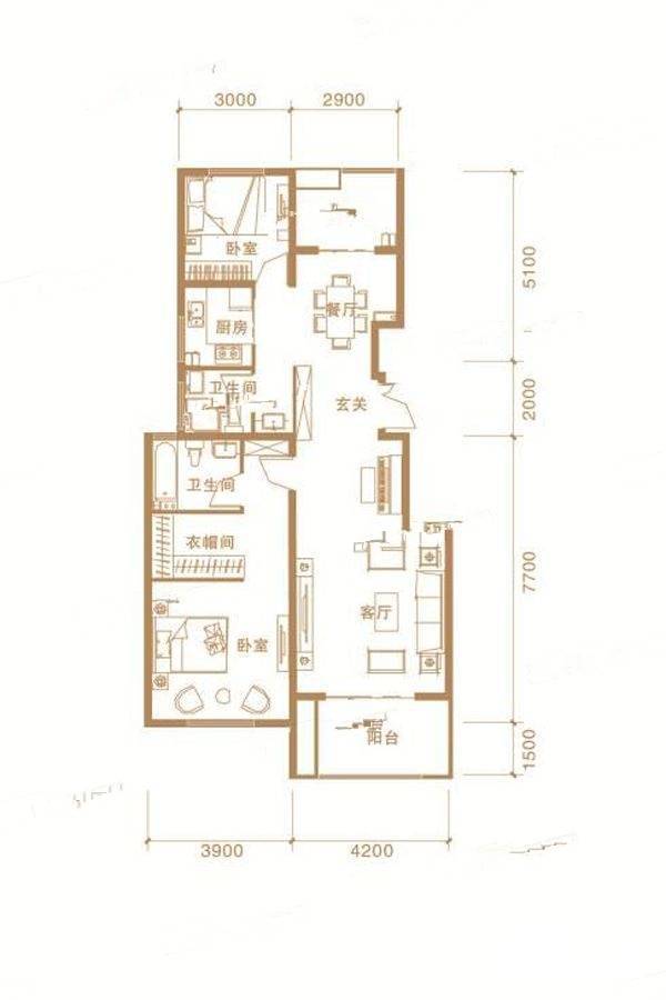 怡和天润园2室2厅2卫119.8㎡户型图