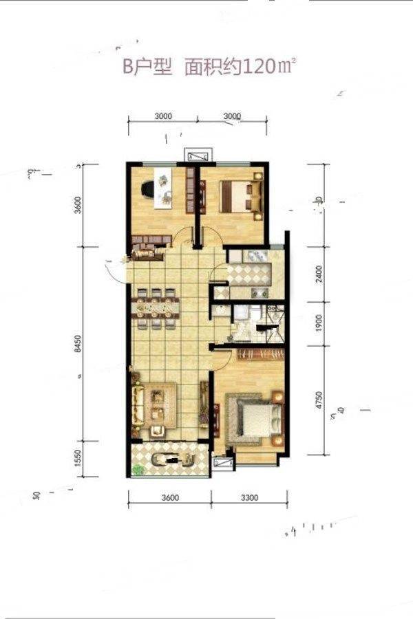 晋建迎曦园3室2厅1卫120㎡户型图