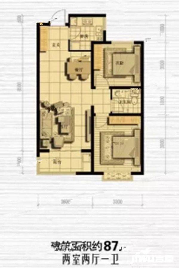 晋建迎曦园2室2厅1卫87㎡户型图