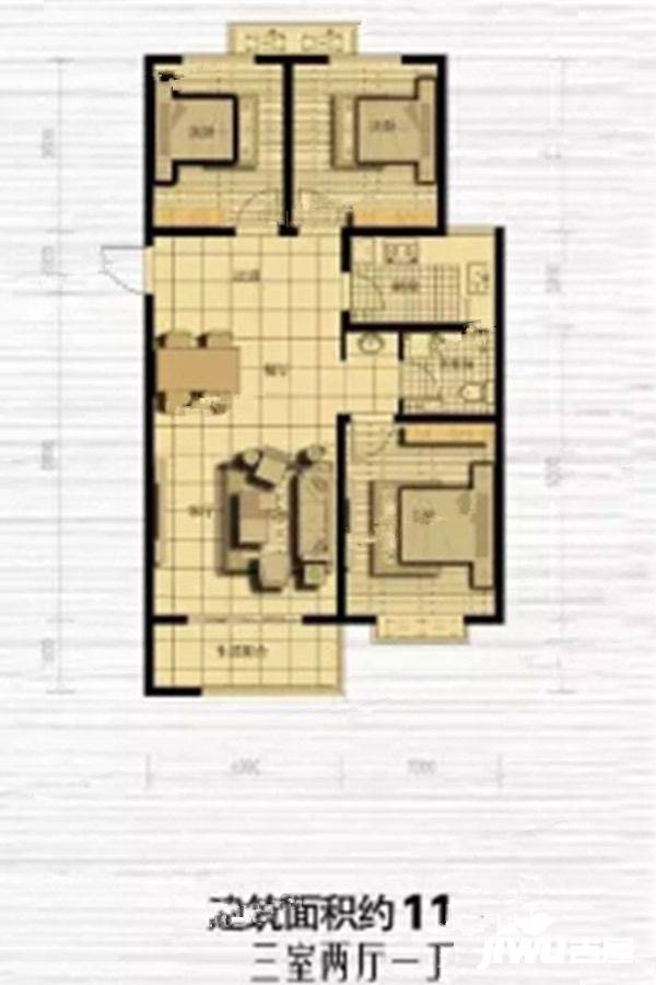 晋建迎曦园3室2厅1卫110㎡户型图