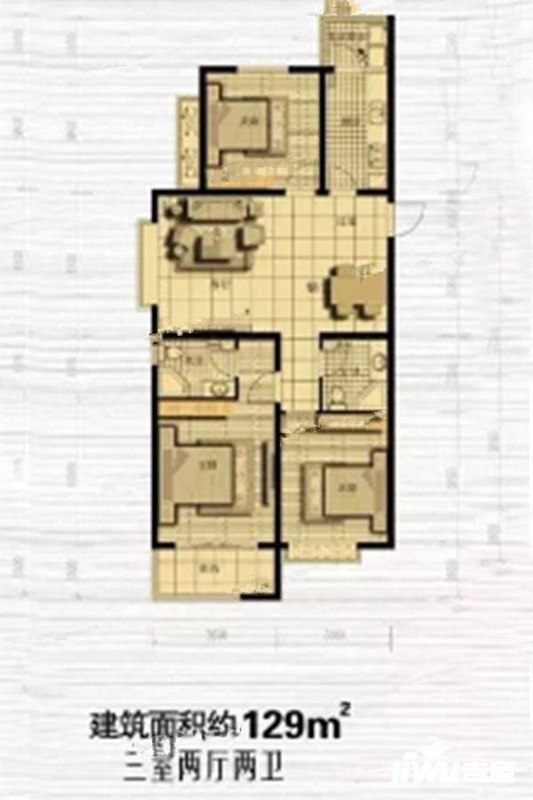 晋建迎曦园3室2厅2卫129㎡户型图