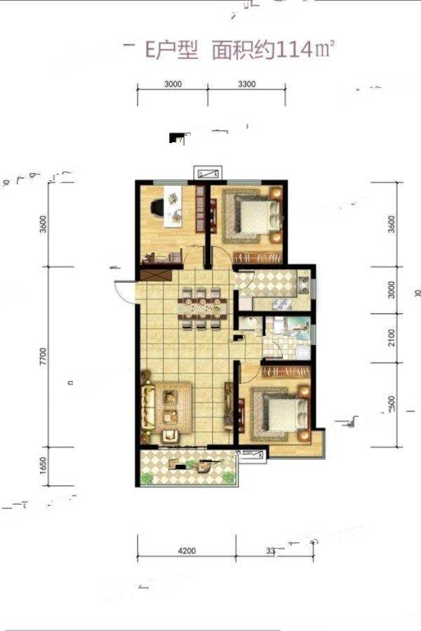 晋建迎曦园3室2厅1卫114㎡户型图