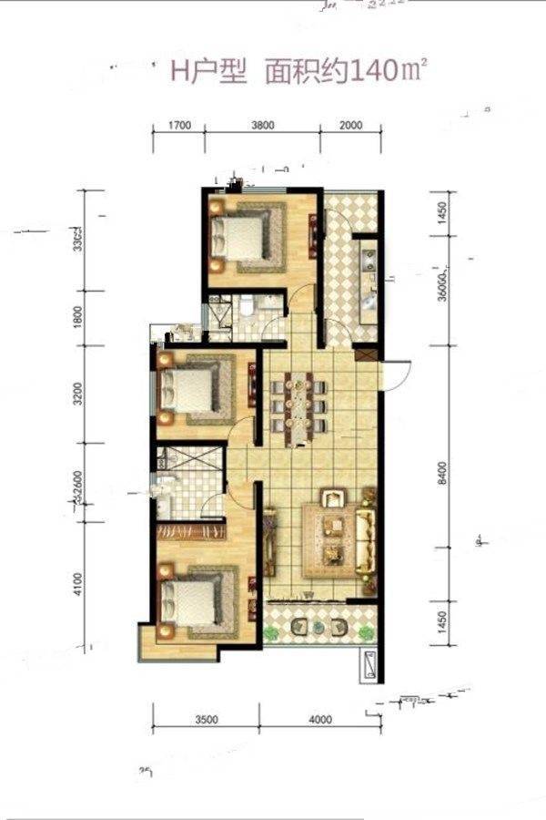 晋建迎曦园3室2厅2卫140㎡户型图