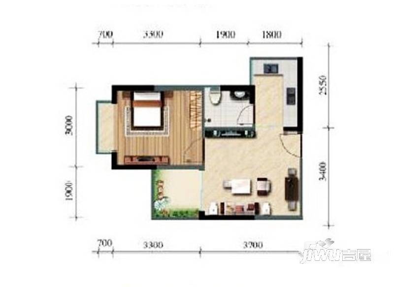 涛昇国际1室1厅1卫39.9㎡户型图