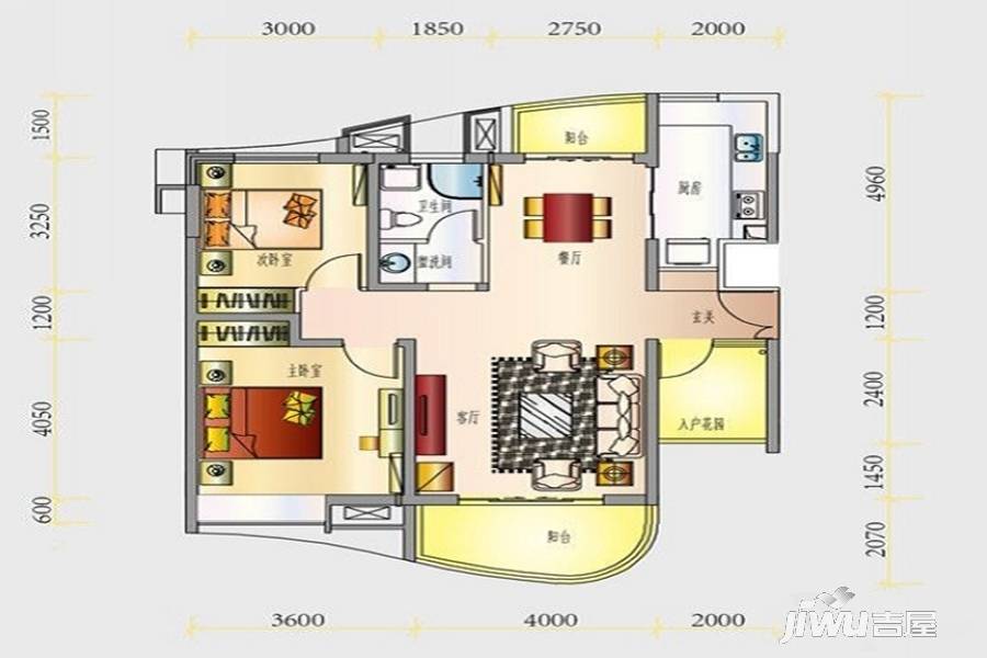 华凯江海庭2室2厅1卫105㎡户型图