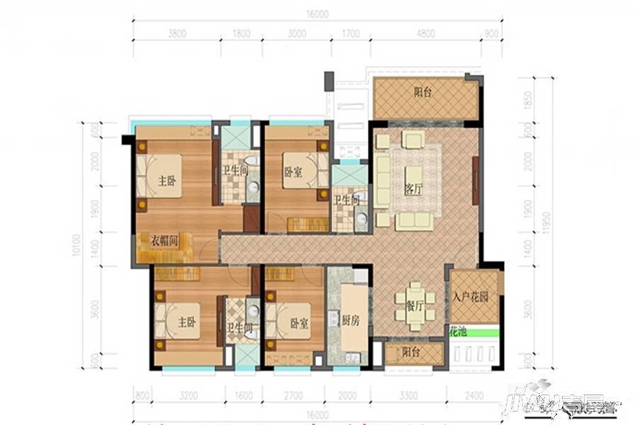 海口爱琴海4室2厅3卫169㎡户型图