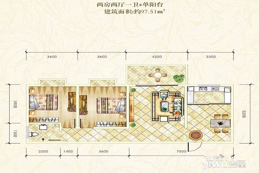 巨恒名都2室2厅1卫97.5㎡户型图