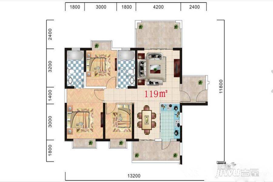 椰海新城三期·棕榈园3室2厅2卫119㎡户型图
