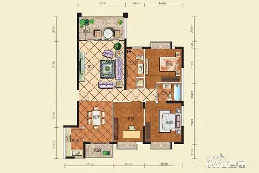 海口江东水岸3室2厅2卫126㎡户型图