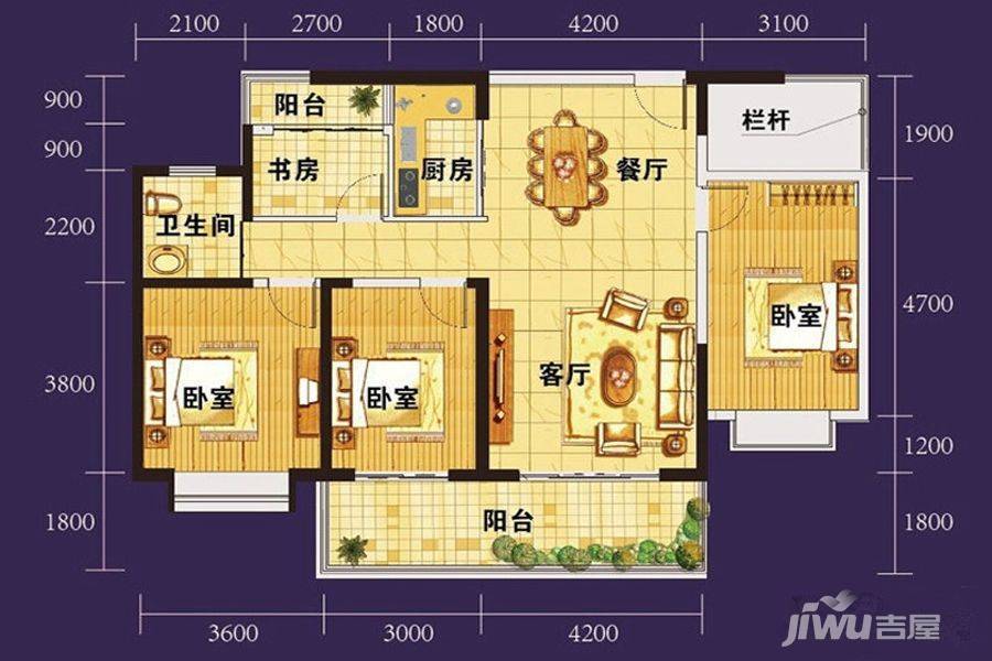 海秀天成3室2厅1卫120.4㎡户型图