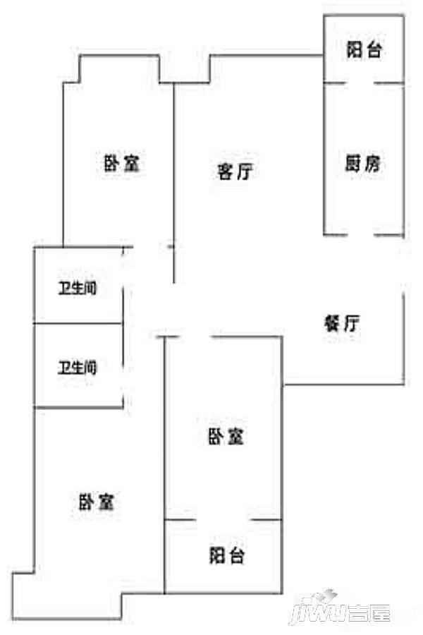 瑞凯国际城3室2厅2卫126.4㎡户型图