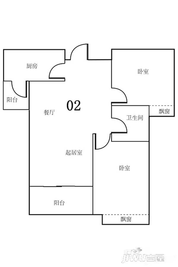 德晟君园2室2厅1卫86.7㎡户型图