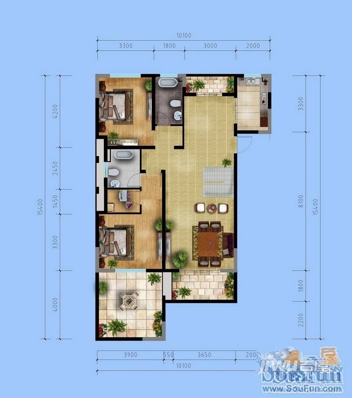 东南悦湖2室1厅1卫户型图