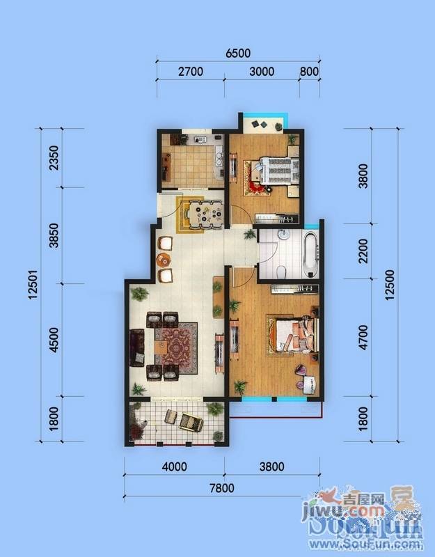 东南悦湖2室1厅1卫119㎡户型图